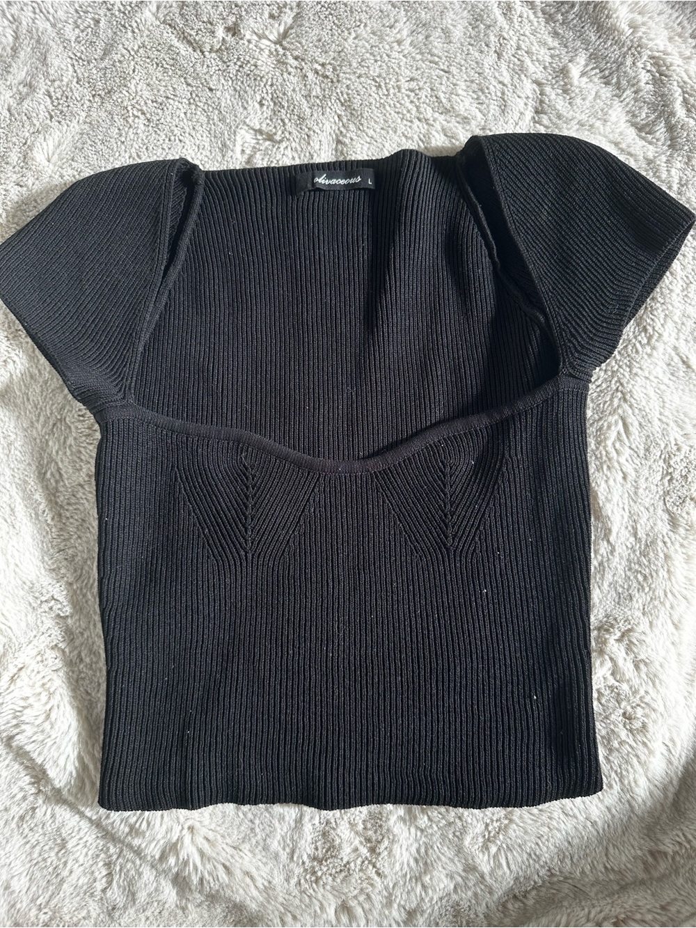 Olivaceous Black Ribbed Square-Neck Crop Top
